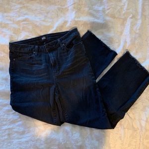 Paige flare crop fringe black denim jeans